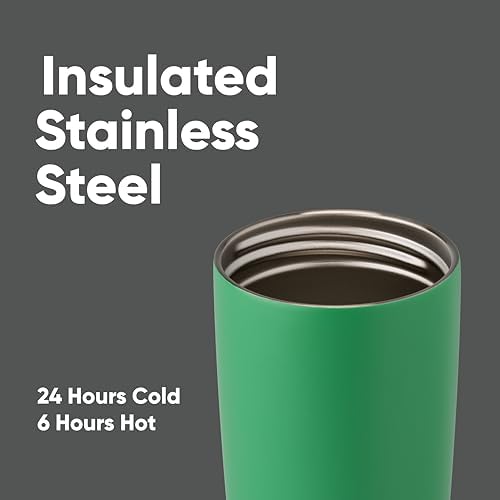 Owala SmoothSip Slider Insulated Stainless Steel Coffee Tumbler, Reusable Iced Coffee Cup, Hot Coffee Travel Mug, BPA Free 20 oz, Grey/Green (Sour Apple) - Image 4