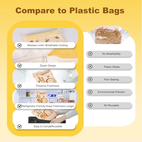 2 Pack Reusable Beeswax Bread Bags for Sourdough, 17inx13in Bread Bags for Homemade Bread, XL Natural Beewax Lined Bread Bag, Freezer Friendly Freshness Preservation for Food Storage - Image 5