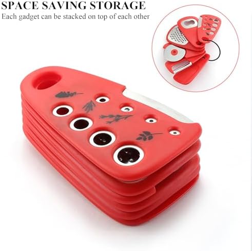 Kitchen Gadgets Set 6 Pieces, Space Saving Cooking Tools Kitchen Accessories-Garlic Grinder, Cheese Grater, Vegetable Peeler, Pizza Cutter, Herb Stripper, Bottle Opener, Gadgets Gift Set (Red) - Image 5