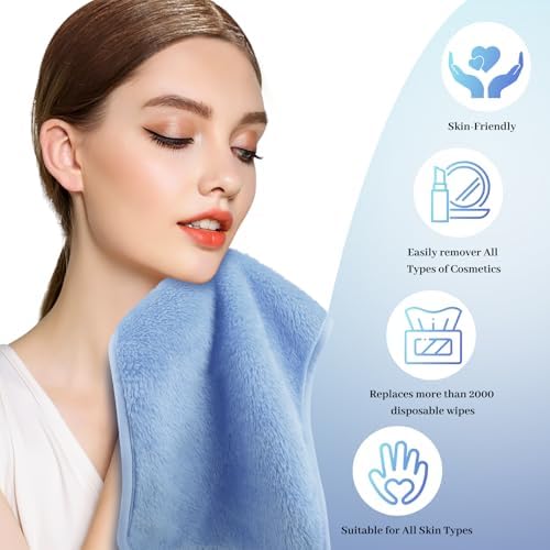 8 Pack Makeup Remover Cloth,13x7 Inch Reusable Makeup Remover Towels, Ultra Soft Microfiber Face Cloth Reusable Facial Washcloths, Blue - Image 4