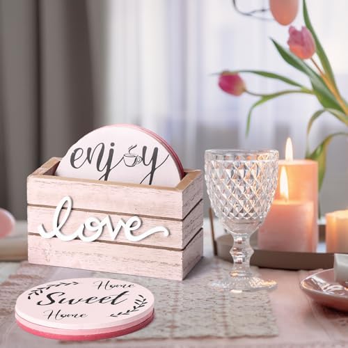 Queekay House Warming Gifts New Home Farmhouse Coasters Set of 6, Pink - Image 6