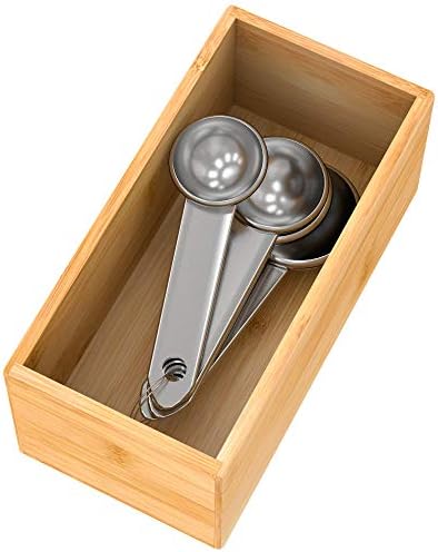 Bamboo Drawer Organizer Utensil Holder for Kitchen, Small Wood Silverware Storage Organizer, Stackable Box Tray for Cutlery, Flatware, Bathroom Caddy for Makeup, Perfume, Jewelry, 6x3x2.5 Inch by Bambloom