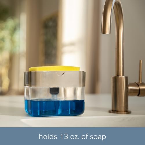 S&T INC. Dish Soap Dispenser and Sponge Holder, Metallic Silver - Image 5