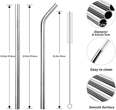 VEHHE 4 Pack 12.5-inchs Long Reusable Straws, Stainless Steel Straws - Image 2