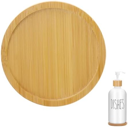 1Pc Round Bamboo Soap Dispenser Tray, Bathroom Countertop Organizer (1) by Unknown