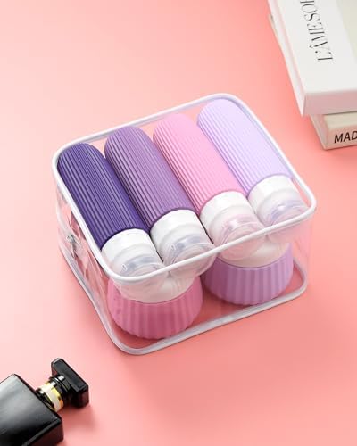 Mrsdry Travel Bottles 8 Pack, TSA Approved 3 oz Toiletries Containers, Leak Proof Silicone Squeezable Essentials Jars with Clear Bag - Image 5