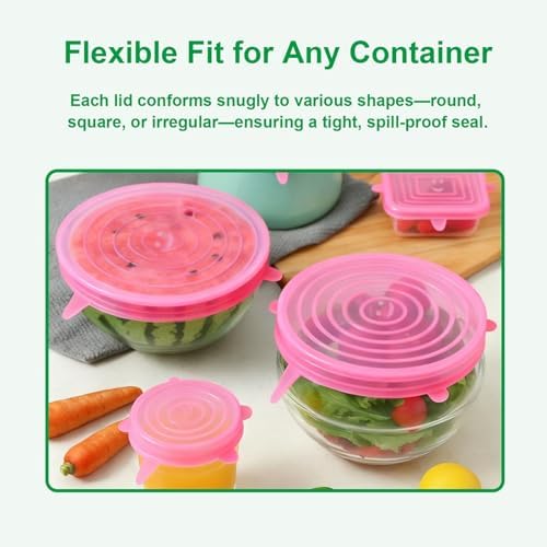 Silicone Stretch Lids – 6 Pack Reusable Food Covers,Flexible Silicone for Bowls, Containers, Fruits – Airtight & Leakproof Seal for Kitchen Storage(pink) - Image 4