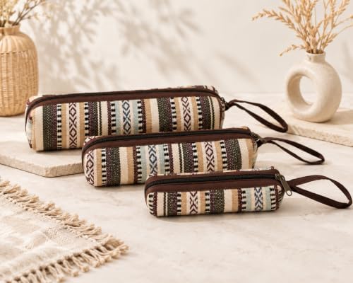 manakamana Hemp Boho Pouch - Set combo of 3,Travel Organizer Case with Wrist Strap | Eco-Friendly Storage Bag for Accessories, Cables, Pens, Makeup & Everyday Carry - Image 6