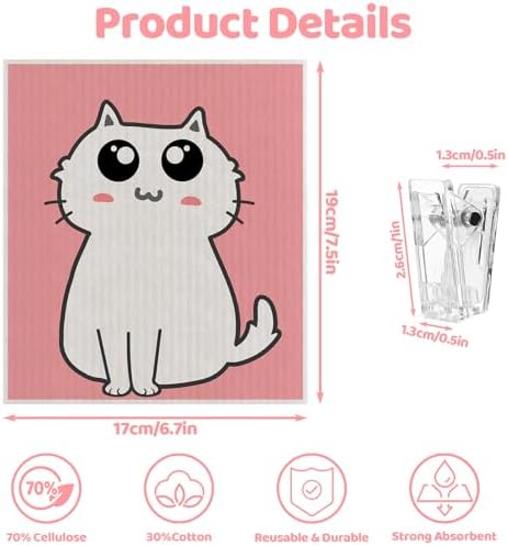 6 Pack Swedish Dishcloths for Kitchen, Cat Gifts for Cat Lovers Swedish Rag - Image 2