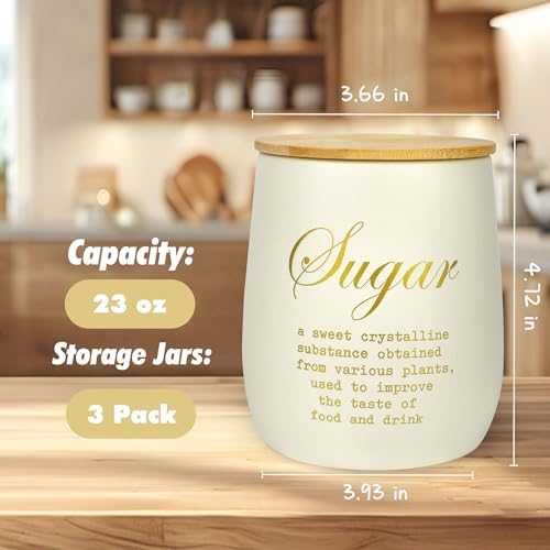 Coffee Tea Sugar Container Set of 3,Farmhouse Storage Containers Jars,Airtight Metal Kitchen Canister Set with Bamboo Lids for Kitchen Counter Dining Room (Metal, 1) - Image 2