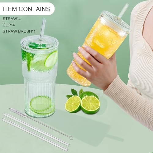Luiaiog Glass Cups with Lids and Glass Straws, High Borosilicate 20OZ Tumblers (4Pcs) for Coffee, Tea, Juice, Smoothies, Hot/Cold Drinks at Home, Office - Image 4
