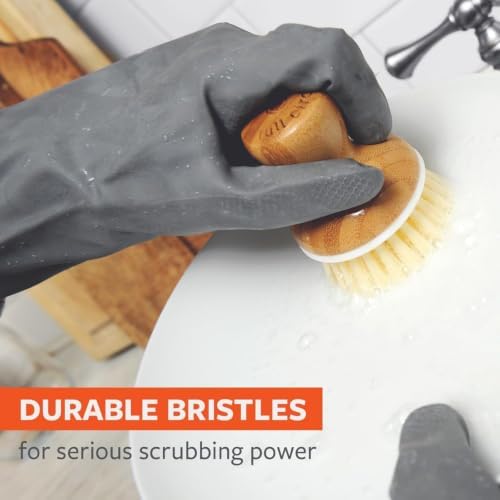 Bamboo Dish Scrub Brush for Kitchen, Natural Sisal Bristles, Cleaning Scrubber for Cast Iron Pan and Pot - Image 5