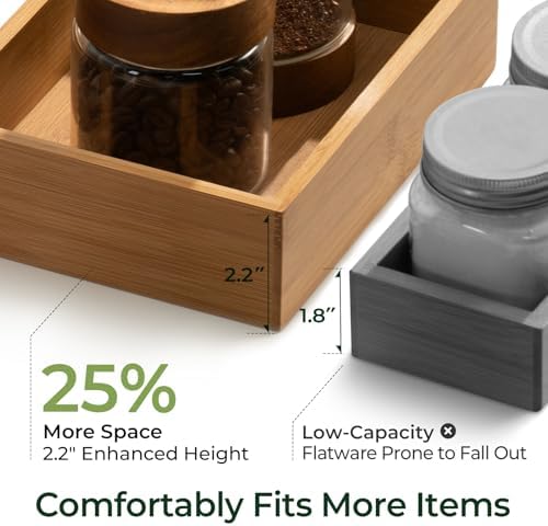 keechee 10-Piece Bamboo Drawer Organizer Set, 2.2" Deep Multi-Use Organizers for Utensils, Silverware, Cutlery, Desk, Bathroom, Junk Drawer & Makeup, Non-Slip Feet Included. - Image 2