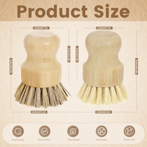 DEBETOOL Bamboo Dish Brush, 2-Pack - Image 2