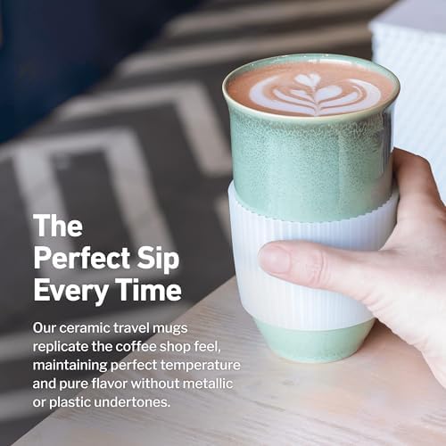 NOVA CERAMICS Coffee Travel Mug – Reusable Coffee – Microwave & Dishwasher Safe Coffee Green Tumbler - Gifts For Women Men Him Her – 16oz – Emerald - Image 4