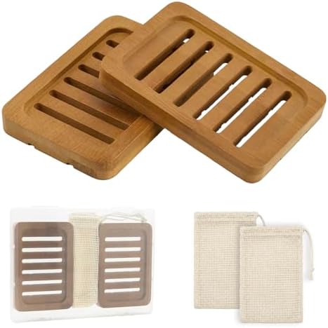 2 Pack Self Draining Bamboo Soap Holder Slotted Soap Dish (Acacia Style) by UrbanAbode