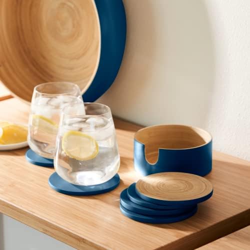 HABITAS Spun Bamboo Coasters for Drinks - Coaster Set with Bamboo Wood Coasters and Coaster Holder. Modern Coasters for Coffee Table (Blue) - Image 5