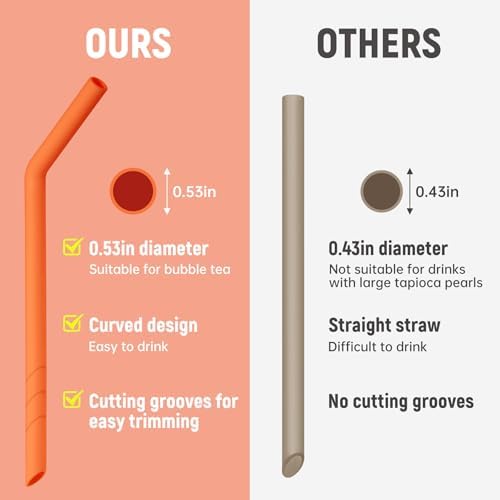 NiHome 6 PCS Extra Wide Reusable Bent Silicone Straws for Boba & Smoothies - Image 3