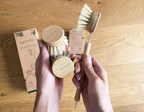 eplanita Replacement Brush Heads (Pack of 8) for Bamboo Dish Brush, Sisal Bristle Refills, Agave Cactus Fibres, Kitchen Eco Scrubber, Plastic Free Washing Up, Zero Waste Cleaning - Image 5
