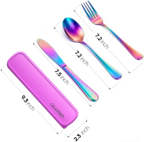 Quatish Travel Utensils with Case, Stainless Steel Cutlery Set, Iridescent - Image 4