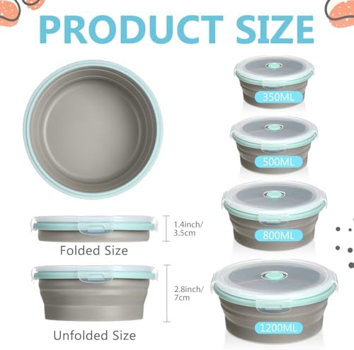 Suclain 4 Pcs Collapsible Bowls with Lids Silicone Camping Food Storage Container Expandable Folding Salad Lunch Box Travel Container for Hiking Camping - Image 2