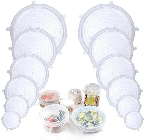 Silicone Stretch Lids, 12 Pack of Reusable Silicone Lids for Food Storage BPA-free Silicone Covers for Bowls, 6 Different Sizes to Fit Most Food Containers, Microwave & Dishwasher Use Safe by Adpartner
