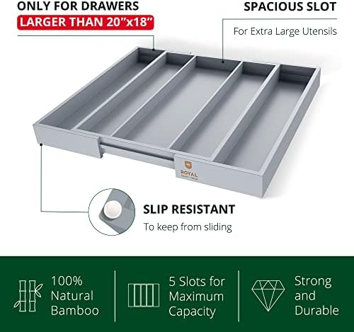 ROYAL CRAFT WOOD Luxury Bamboo Kitchen Drawer Organizer - Silverware Organizer - Utensil Holder and Cutlery Tray with Grooved Drawer Dividers for Flatware and Kitchen Utensils (5 Slot, Gray) - Image 4