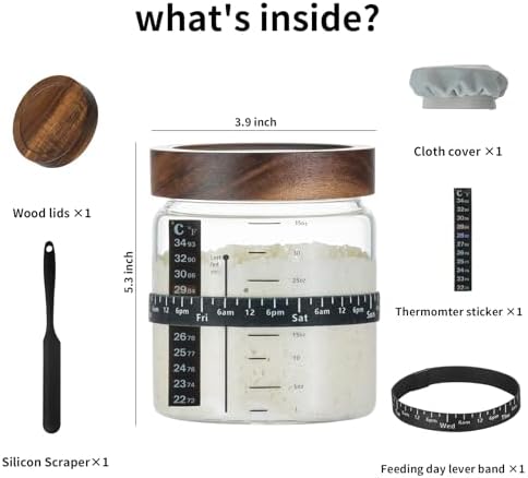 Sourdough Starter Jar 35OZ Wide‑Mouth，Wood Lid for Bread Baking - Image 6