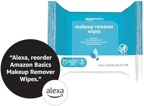 Amazon Basics Makeup Remover Wipes, Gentle Cleansing, Dermatologist Tested, Hydrating with Hyaluronic Acid, Plant Based, Alcohol-Free, Removes Waterproof Mascara, Facial Cleansing, 25 Count - Image 5