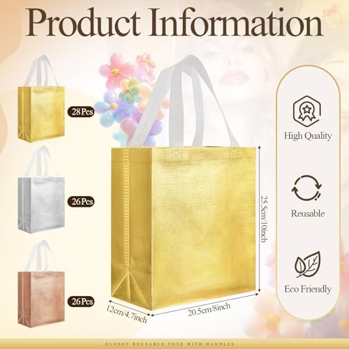 Eccliy 80 Pcs Reusable Gift Bags, Medium, Gold,Silver,Rose Gold - Image 4