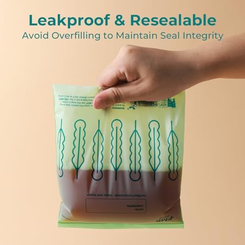 Fit Meal Prep 50 Pack 100% Compostable Food Storage Bags, 7 x 8" Resealable Freezer Bags Quart Size for Meat, Fruits, Plant-Based Sandwich Bag, ASTM D6400, US BPI & EU OK Compost Certified - Image 3