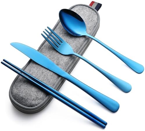 DEVICO Travel Utensils with Case, 5 Piece Portable Silverware Set for Work by DEVICO