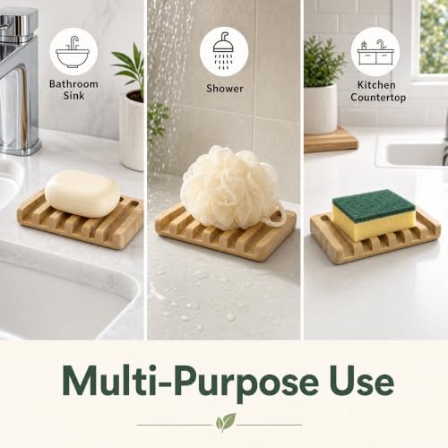 Bamboo Soap Dish, Soap Holder Soap Case Sponge Tray Sponge Drain Rack for Kitchen & Bathroom - Image 7