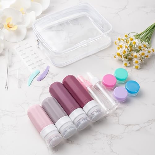 MODENGKONGJIAN 16 Pack Travel Bottles for Toiletries,TSA Approved Silicone Squeezable Travel Shampoo Bottles, 3oz Leak Proof Refillable Toiletry Cosmetic Containers (16PCS/Cranberry) - Image 6