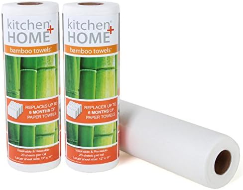 Kitchen + Home Paper Towel Alternative – Heavy Duty Washable Reusable Rayon Towels Made From Bamboo - One roll replaces 6 months of towels! 2 Pack by Kitchen+%2B+Home