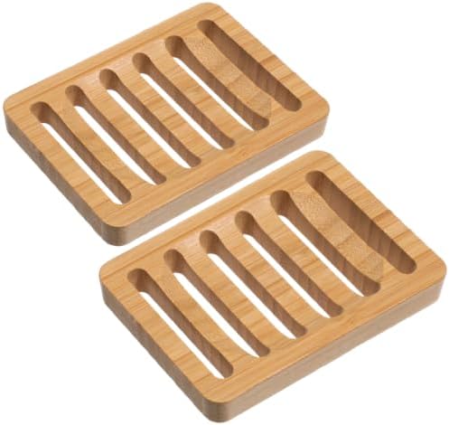 2 Pack Bamboo Soap Dish, Waterproof Self Draining Wood Soap Dish by Unknown