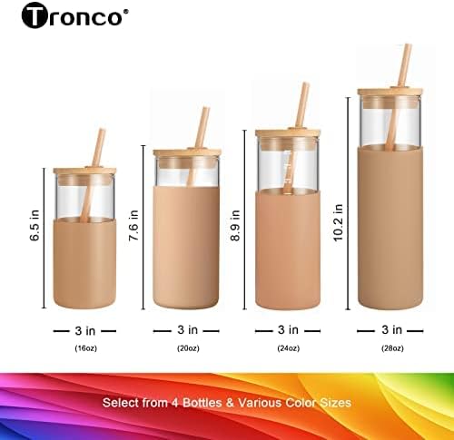 Tronco 20 oz Glass Tumbler with Lids and Straws, Reusable Iced Coffee Cups - Image 4