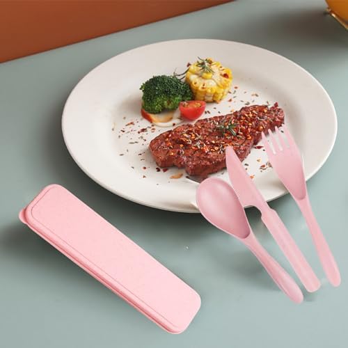 2Pack Pink Wheat Straw Travel Cutlery, BPA Free Utensils with Storage Case - Image 4