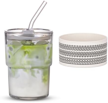 BLUEPOLAR 13oz/400ml Glass Water Tumbler with Straw and Lid Sealed Carry on Thick Wall Iced Coffee Cup for Water, Iced Tea, Fruit Juice by BLUEPOLAR