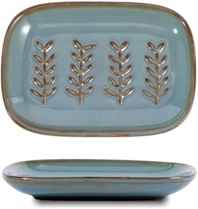 HighHerz Aesthetic Ceramic Soap Dish for Shower, Soap Holder with Raised Relief, Shower Soap Dish for Shampoo Bar Or Sponge, Soap Saver for Bathroom, Kitchen, Sink, Decorative Soap Tray (Blue) by HighHerz