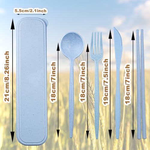 4 Sets Reusable Utensils Set with Case,Camping Cutlery Set Travel Silverware Set with Case Lunch Utensils Set for Work,Utensil Sets for Lunch Picnic Daily Use Outdoor (Lightblue) - Image 2