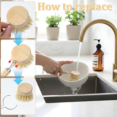 9 Pcs Bamboo Dish Brush Set Wooden Dish Brush with Sisal and Palm Fiber Natural Wooden Kitchen Brushs Practical Dishs Cleaning Brushs Sets for Pots Pans Bottle Sink Vegetables Household Cleaning - Image 5