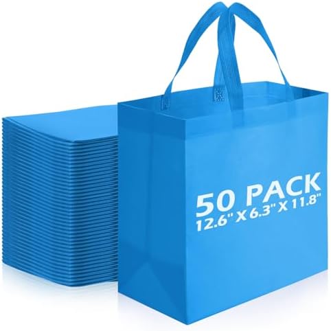 Reginary 50 Pcs Reusable Tote Bags Shopping Bags Non Woven, Sky Blue by Reginary