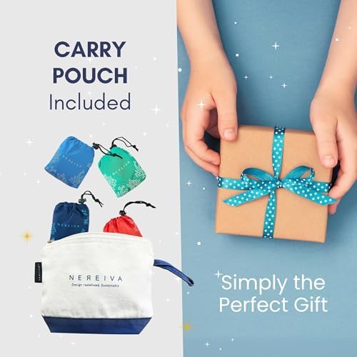 4 Pack in a Carry Pouch, Large Foldable Reusable Grocery Shopping Tote Bags - Image 4