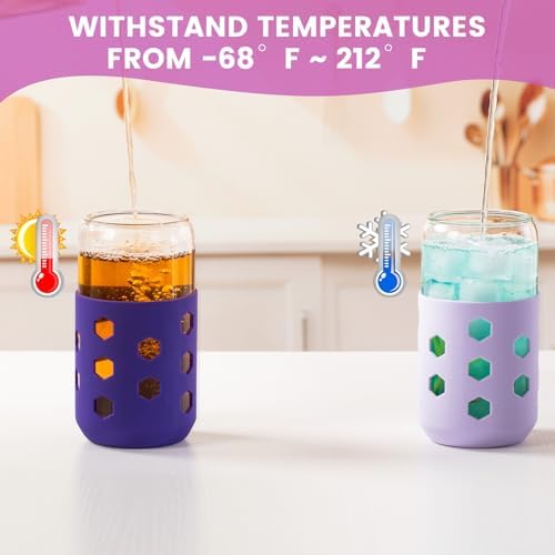 Mrsdry 16 oz Glass Cups with Lids and Straws for Gift, 4-Pack, Purple - Image 5