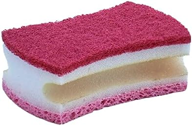 Non-Scratch Scrub Sponge with A Comfortable Grip, Heavy Duty Duel Sided Kitchen Scrubber Sponge Cellulose Scrub Sponge, Scratch Free, with Scouring Pad Set, 1 Sponge,Red/Pink by Superio