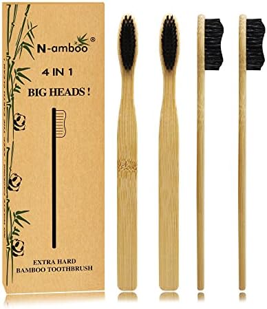 Super Hard Toothbrush Bamboo Toothbrush Large Brush Head Manual Toothbrsuh Hard Bristles Pack of 4 by Unknown
