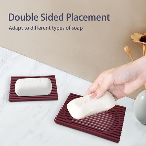 Aoheuo Modern Minimalist Soap Dish (2Pack),Drainage Silicone Soap Holder,5.5 Long by 3.15 Wide,0.55 inches high,Used for Kitchen,Bathroom,and Bar Sink(Red,Red) - Image 5