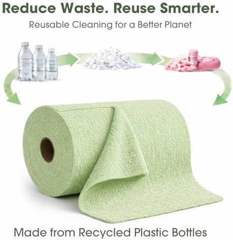 Microfiber Cleaning Cloth Roll - 100 Pack Tear Away Microfiber Paper Towels, Reusable, Washable, Scratch-Free, Kitchen Towels for Car, Home, Kitchen, Glass, Dishes(Bean Green) - Image 7