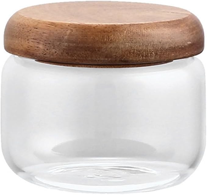 QUUPY 300ML/10OZ Glass Storage Jar with Airtight Wooden Lid Kitchen Pantry Food Storage Container for Coffee Sugar Spices